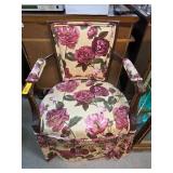 Floral Upholstered Wooden Armchair With Skirted Ba