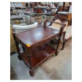 Two-Tier Wooden Tea Cart with Carved Details and M