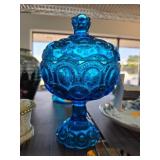 LE Smith Blue Moon and Stars Glass Compote With Li
