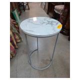 Round Faux Marble Side Table with Metal Frame