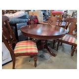 Wooden Pedestal Dining Table with Four Chairs, Pad