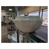 Large White Ceramic Bowl with Handle and Scalloped