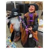 Two Halloween Decorations: Witch and Wizard Figure