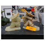 Carved Onyx Bookends Depicting Sitting Figures Wit