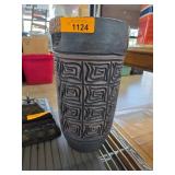 Textured Black Ceramic Vase with Geometric Pattern
