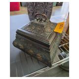 Ornate Metal and Wood Decorative Box with Hinged L