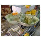 Green Lettuce Leaf Ceramic Double Dip Serving Dish