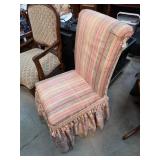 Upholstered Striped Accent Chair with Tassel Trim