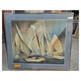 Framed Print of Abstract Sailboat Artwork in Blue