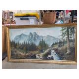 Signed Mountain Landscape Oil Painting With Gold-T