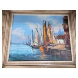 Oil Painting of Sailboats on Water George Deaca