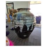 Handcrafted Ceramic Vase With Drip Glaze and Cutou