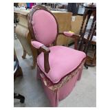 Upholstered Armchair in Pink Fabric with Wood Fram