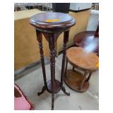 Carved Wooden Pedestal Plant Stand with Tripod Bas