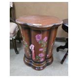 Wooden Side Table with Hand-Painted Floral Design