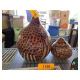 Two Hand-Carved and Painted Gourd Art Pieces