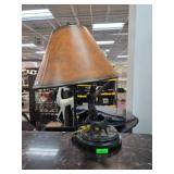 Bronze Hunter and Dog Table Lamp with Leather Shad
