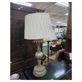 Decorative Table Lamp with Intricate Base and Text