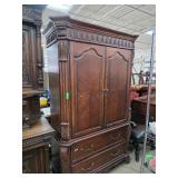 GreenGrass Wooden Armoire with Carved Details and
