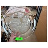 Clear Glass Plate with Etched Butterfly and Floral