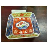 Square Japanese Ceramic Dish with Hand-Painted Flo