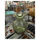 Green Hand-Blown Glass Pitcher with Flared Rim