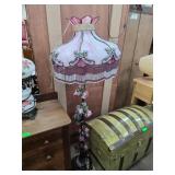 Pink Stained Glass Floor Lamp with Decorative Rose