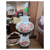 Electric Hurricane Lamp with Hand-Painted Rose Des