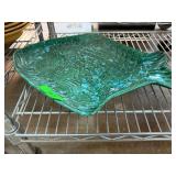 Green Fish-Shaped Ceramic Serving Platter with Tex