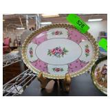 Porcelain Oval Serving Platter with Pink and Gold