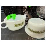 Pyrex Milk Glass Creamer and Sugar Bowl Set with G