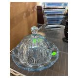 Clear Pressed Glass Butter Dish with Dome Lid and