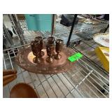 Copper Tray with Six Matching Goblets Featuring En