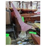 Murano Style Glass Pink Bird Figurine on Clear Bas