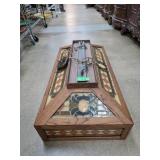 Stained Glass Ceiling Light Fixture with Oak Frame
