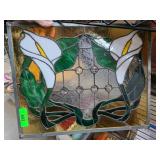 Stained Glass Panel with Lily Design and Textured