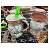Four Hand-Painted Multicolored Ceramic Pitchers wi