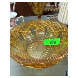 Amber-Colored Pressed Glass Bowl with Geometric an