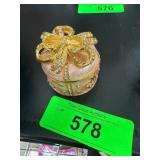 Gold and Pink Gift Box-Style Enameled Trinket Box