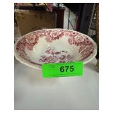 Woods Ware Enoch England Ceramic Bowl with Red Flo