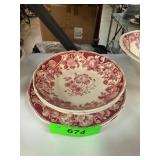 Enoch Wedgwood Tunstall Ltd Red Transferware Bowls