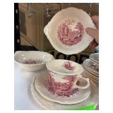 English Abbey Red Transferware Dishware