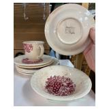 Red and White Floral and Fruit Ceramic Dinnerware