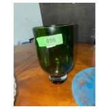 Green Glass Vase with Pedestal Base