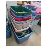 Stack of Assorted Plastic Storage Totes with Lids