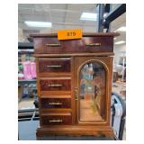 Wooden Jewelry Box with Glass Door and Multiple Dr