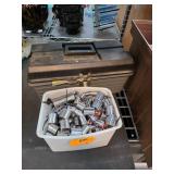 Metal Tool Box with Contents and Bin of Metal Sock