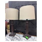Brown Column Table Lamps with Beige Shades