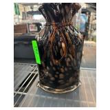 Black and Amber Glass Vase with Polka Dot Design