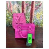 Two Pink Handbags with Crocodile Texture and Draws